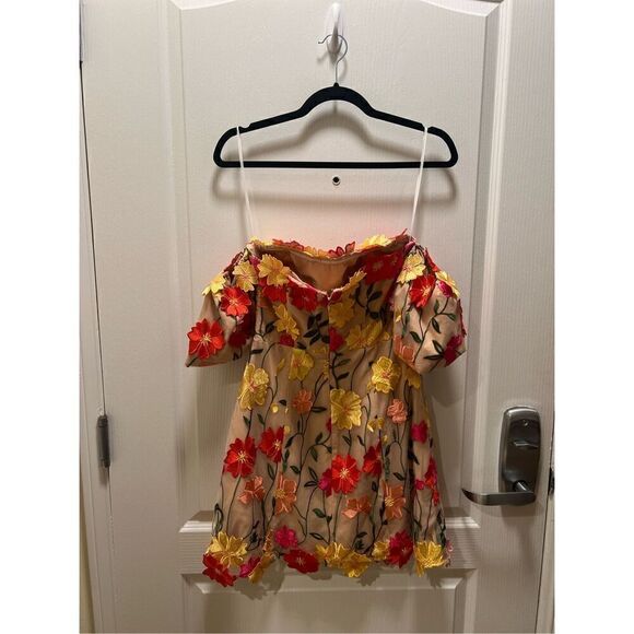 As It May Stephanie 3D Floral Embroidered Minidress off-shoulder Size S NWT $550 - Picture 6 of 8